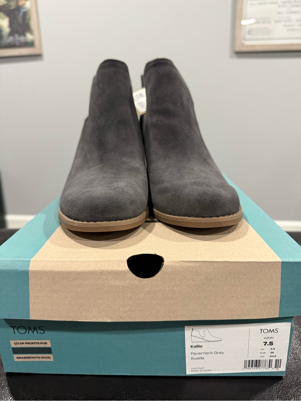 TOMS Kallie Pavement Grey Suede Wedge Ankle Boot - Picture 5 of 5